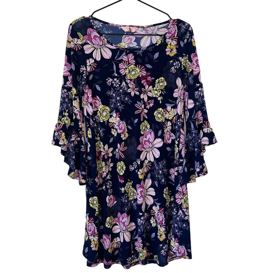 SJS Womens Sz S Knee Length Dress Bell Sleeve Navy Floral