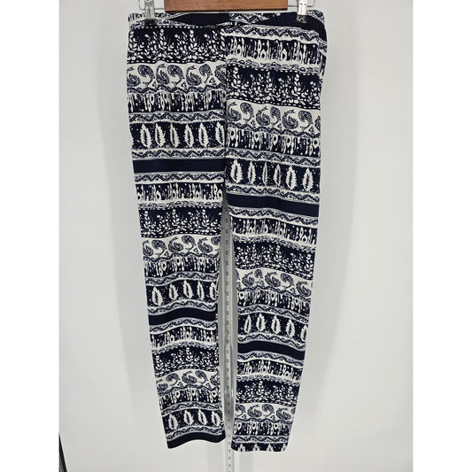 Just Cozy Womens Sz M Fleece Lined Leggings Black White Aztec Print
