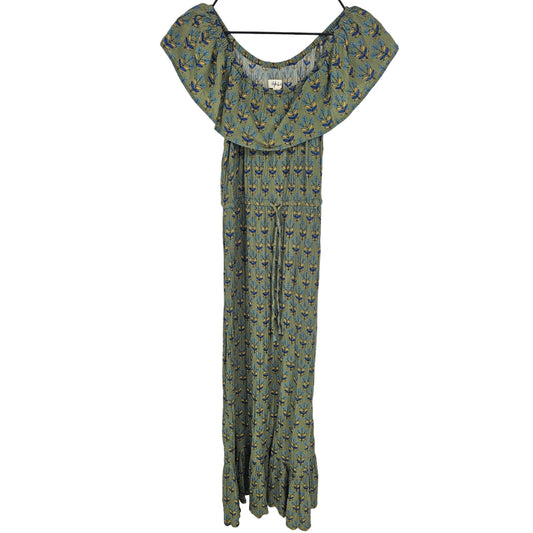 Style & co Womens Sz S Maxi Length Off Shoulder Boho Dress Dark Green Floral
