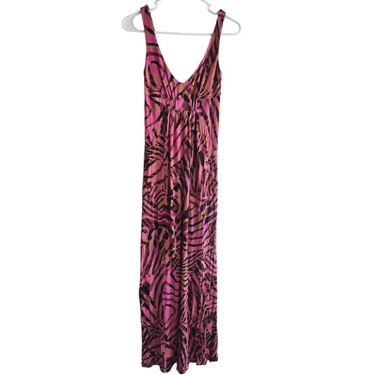 Vintage Cabi Womens Sz XS Maxi Dress Sleeveless Pink Black Zebra Print