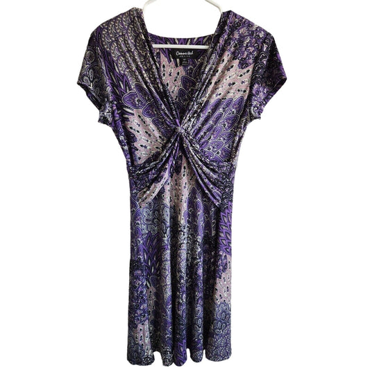 Connected Apparel Womens Sz 10P Midi Dress Purple Mandala Print
