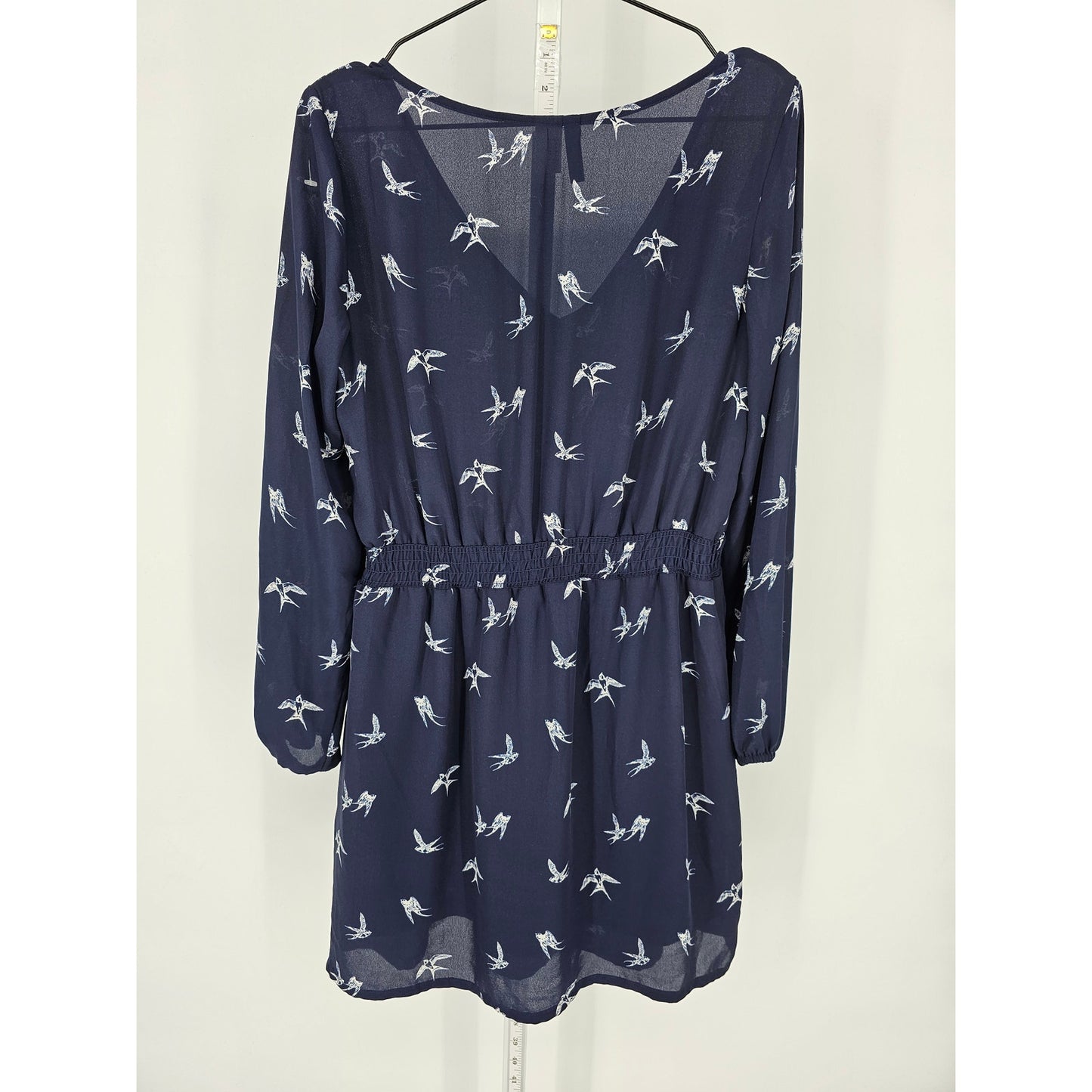 Divided by H&M Womens Sz 10 Long Sleeve Above Knee Dress Sparrow Bird Print