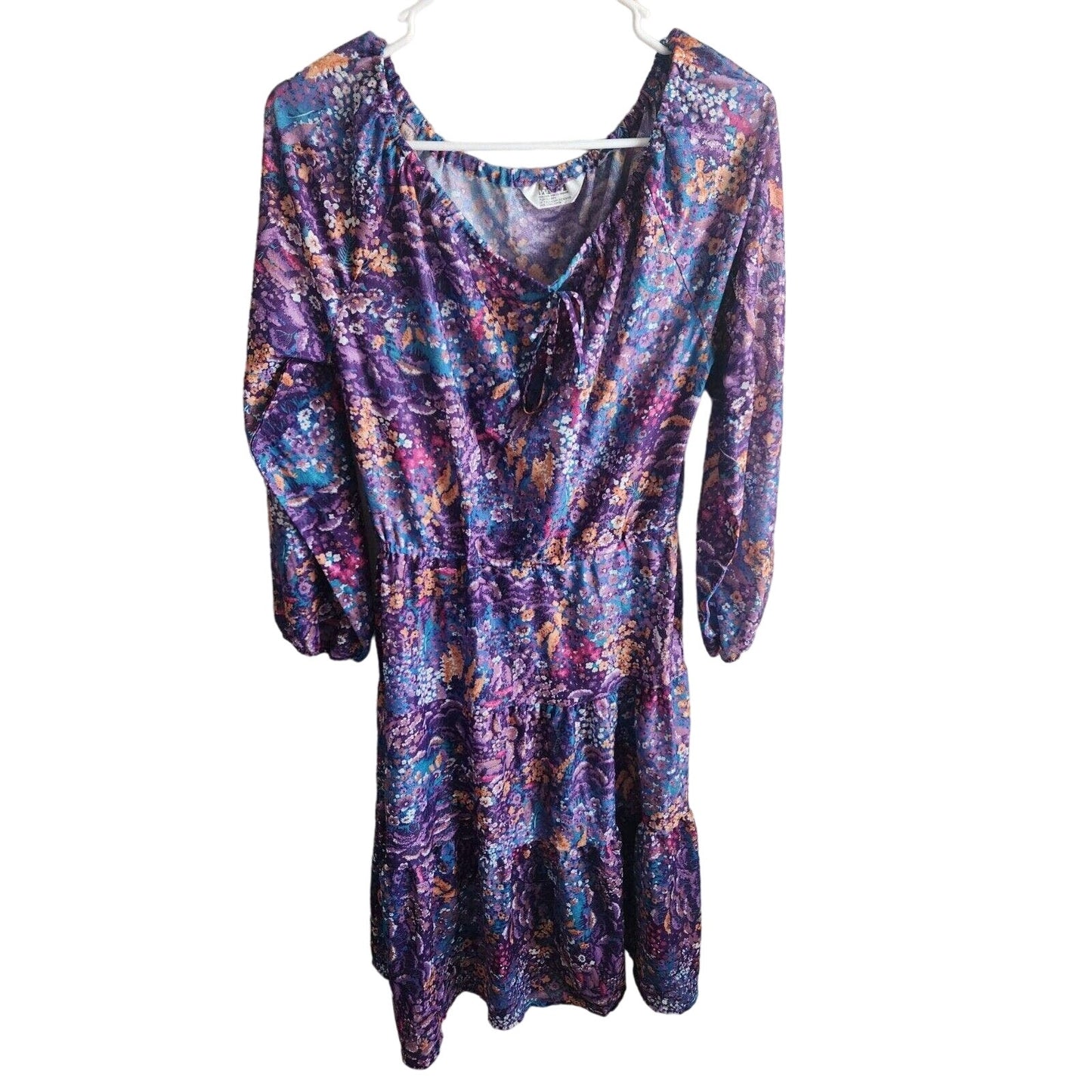 Vintage Montgomery Ward Womens Sz M Long Sleeve Midi Dress Purple Boho