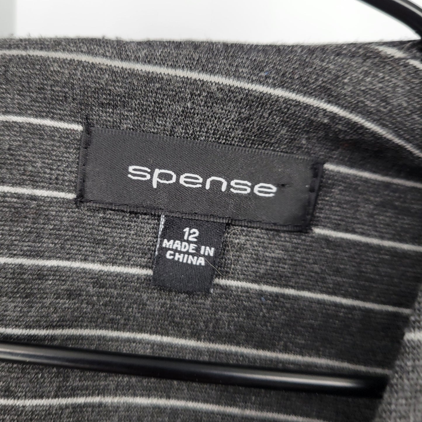 Spense Womens Sz 12 Long Sleeve Midi LEngth Dress Gray White Striped Fitted