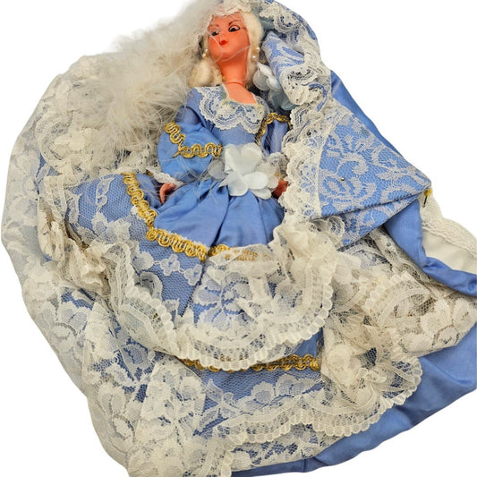 Vintage 12" Flamenco Dancer Doll Blue and White Lace Dress