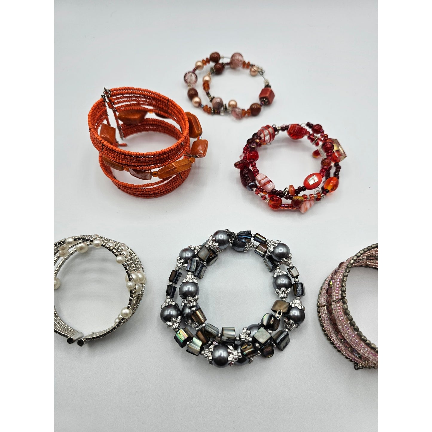 Set of 6 Seed Bead Adjustable Multi Strand Bracelets Colorful