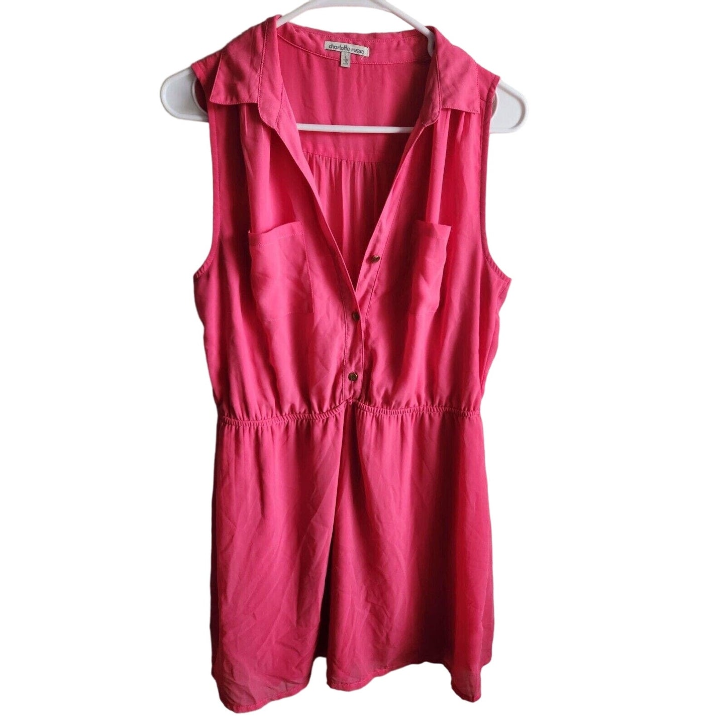 Charlotte Russe Womens Sz L Satin Shirt Dress Dark Pink Knee Length