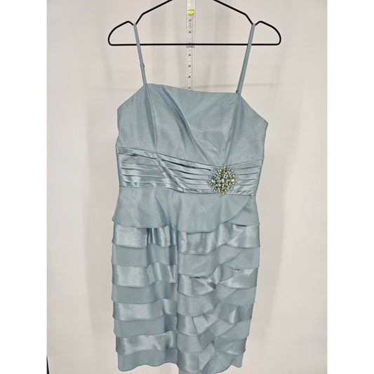 Jessica Howard Womens 12 Midi Length Formal Dress Light Blue Tiered Rhinestone
