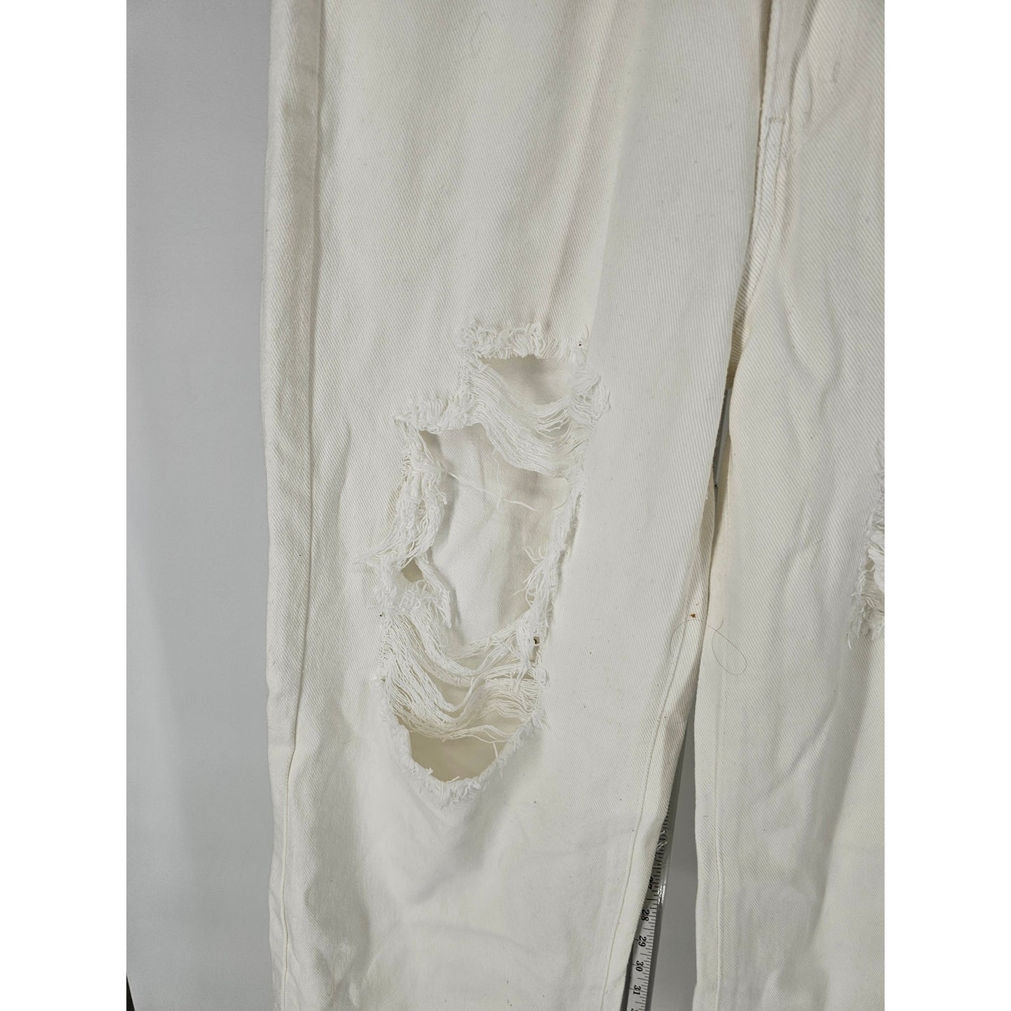Shein Womens Sz M Ultra Wide Leg High Waist White Distressed Jeans Y2K Inspired