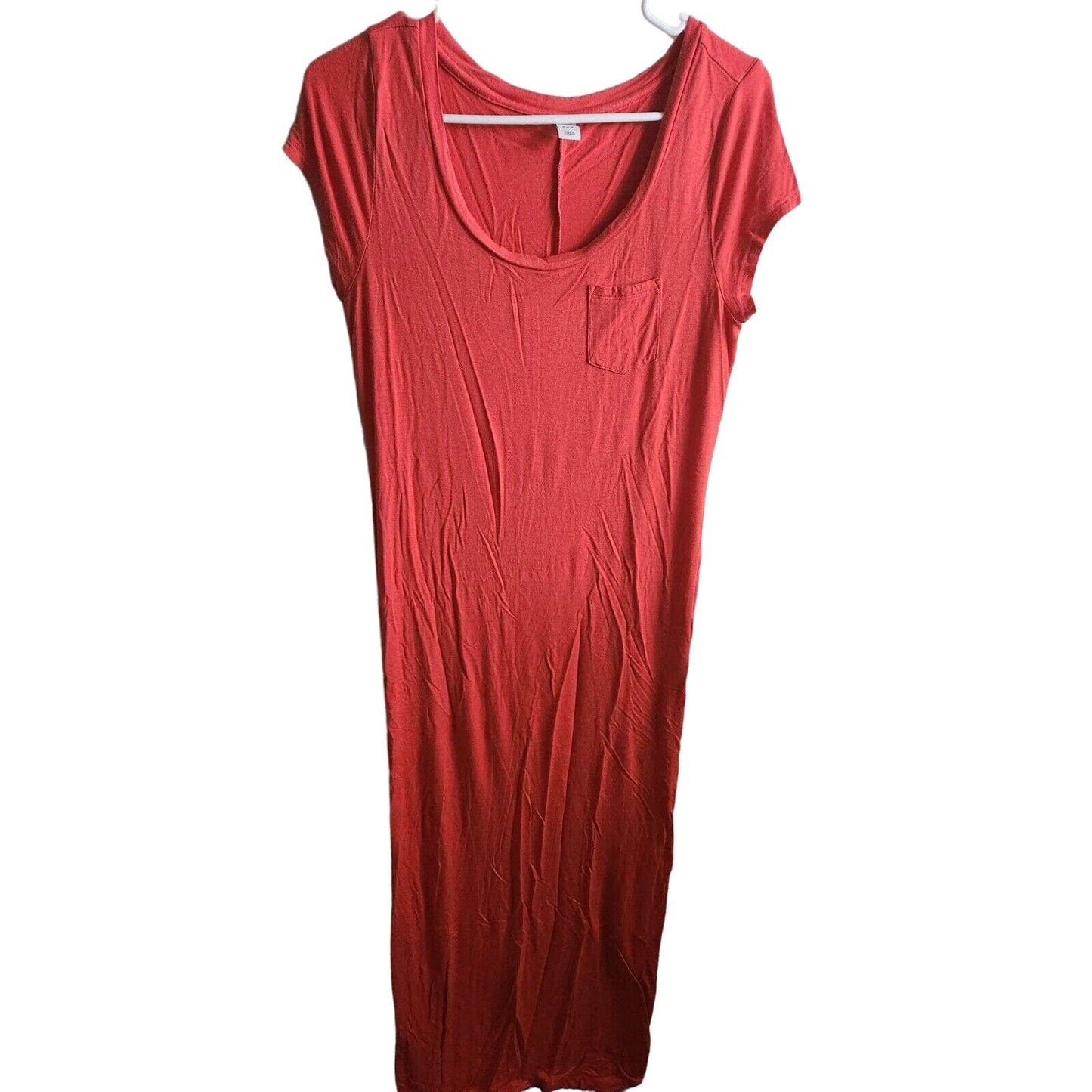 Old Navy Womens Sz M Maxi Length Shirt Dress Coral Pink Orange Jersey Knit