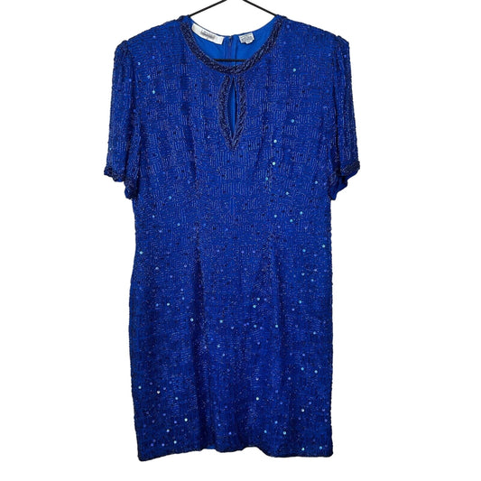 Vintage I Magnin Womens Sz Petite PL 100% Silk Beaded Dress Formal