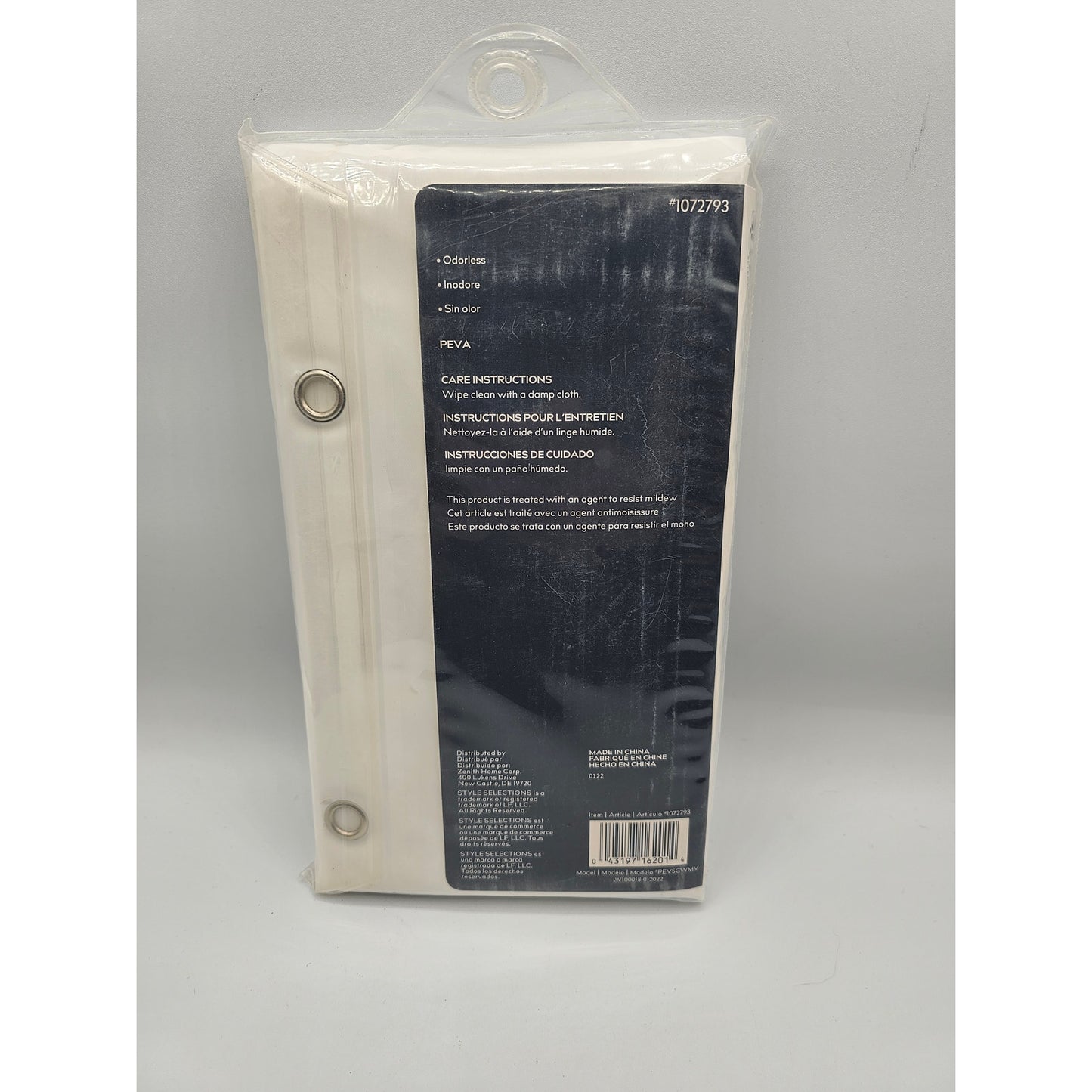 Style Selections White Peva Shower Curtain Liner 1072793 New