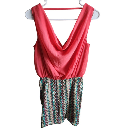 Ark & Co Sz S Mini Pencil Dress Fully Sequin Skirt Pink Chevron Bottom