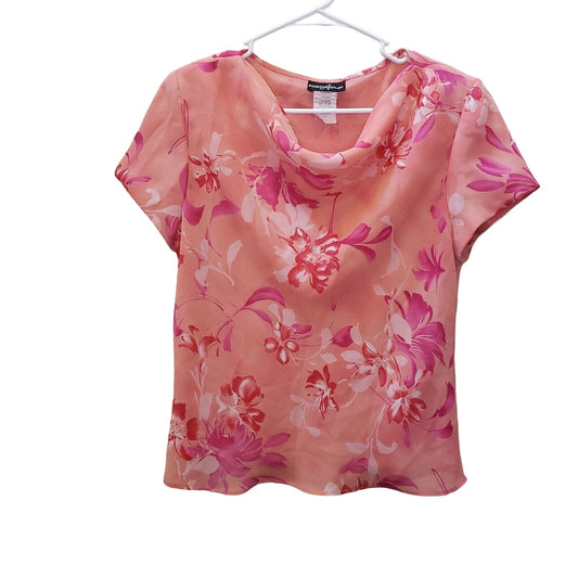 Vintage Positive Attitude Womens sz 14 Light Pink Scoop Neck Floral Blouse