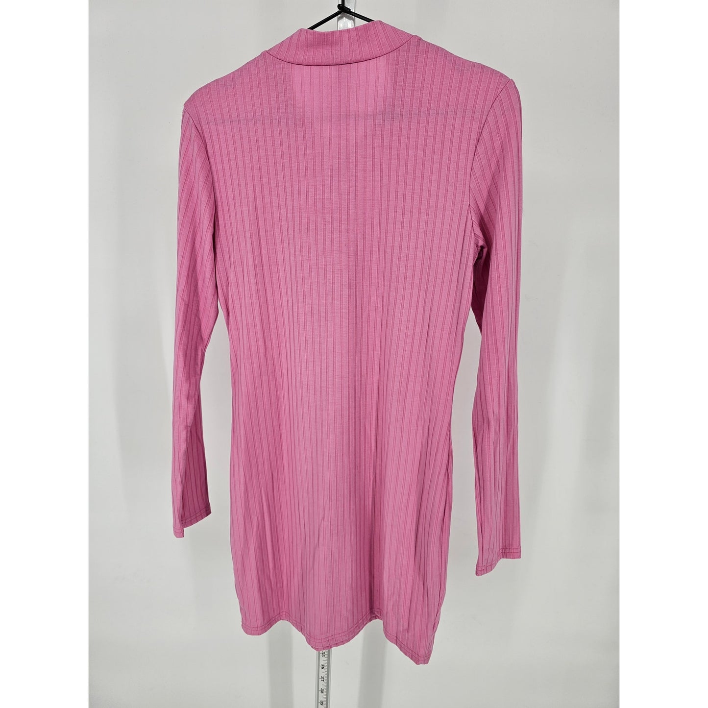 Shein Womens Sz L Long Sleeve Mini Dress Bubblegum Pink Barbiecore Ribbed
