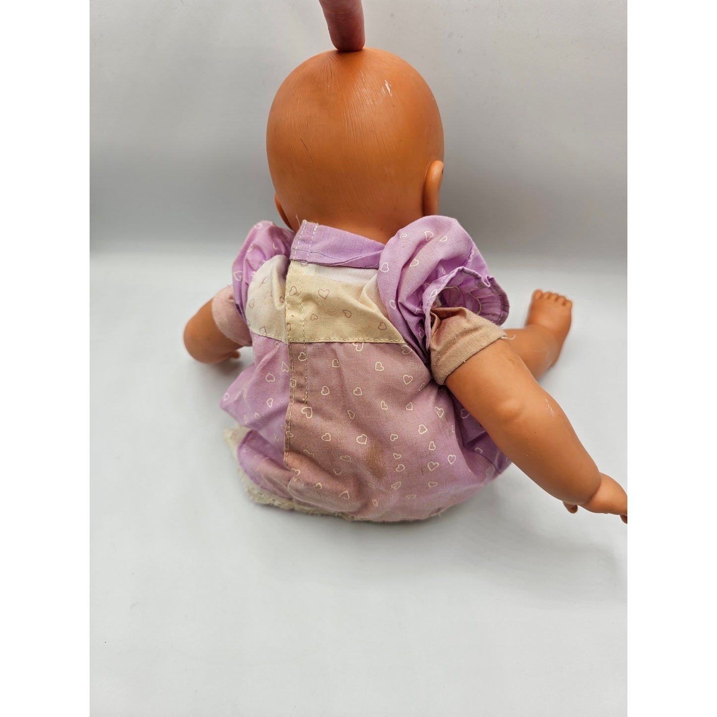 Vintage 1999 Mattel Baby Doll Vinyl Cloth Purple Dress Grumpy Face