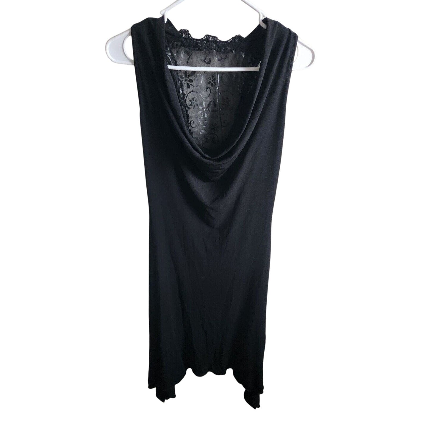 Vintage Janine Paris Womens Sz S Midi Formal Black satin Dress Lace Back