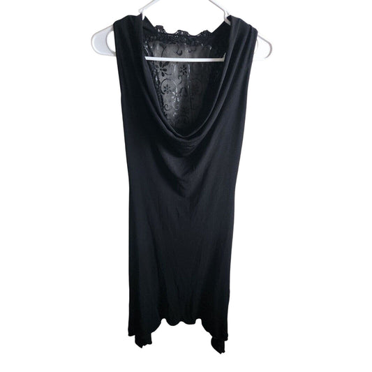 Vintage Janine Paris Womens Sz S Midi Formal Black satin Dress Lace Back