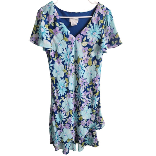 Vintage 1990s K & Company Womens Sz 12 Midi Floral Sundress Dress Blue