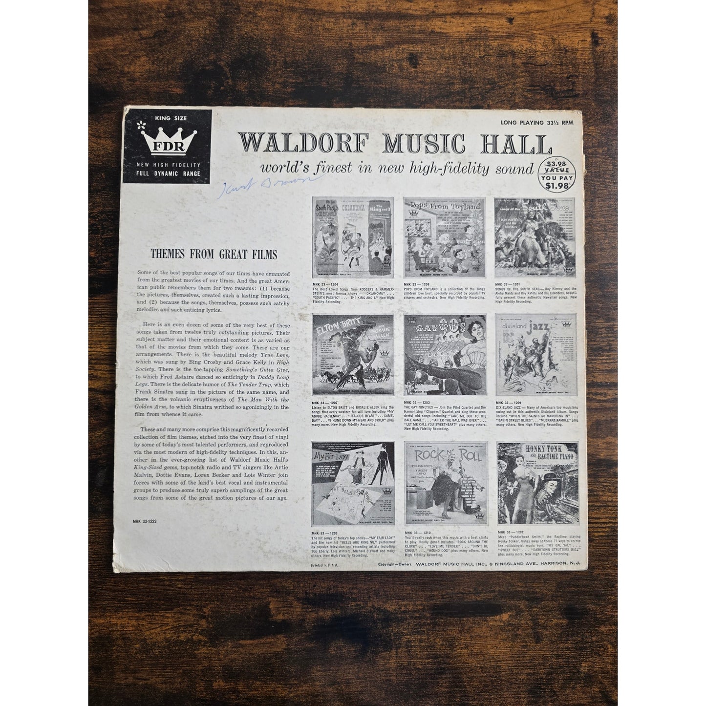 Vintage Themes from Great Films Waldore Music Hall MHK 33-1223 LP