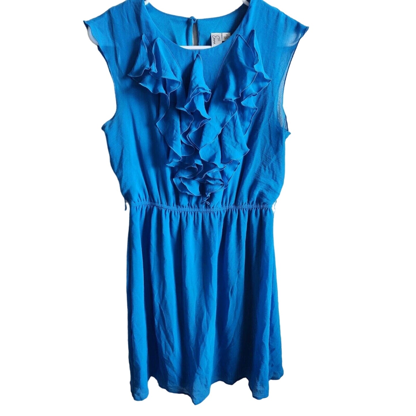 Emma & Michele Womens Sz 10 Knee Length Dress Light Blue Ruffled Front