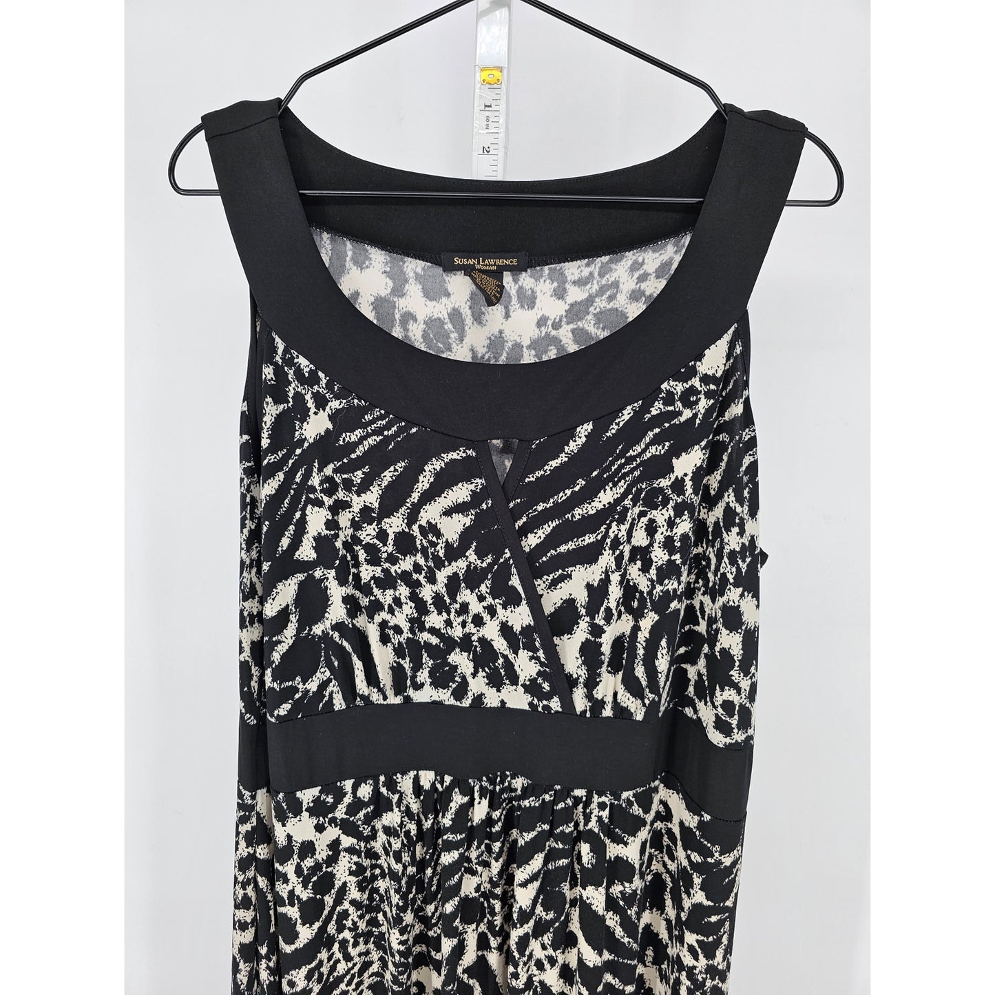 Susan Lawrence Womens Sz 2X Maxi Length Sleeveless Dress Black Beige Animal
