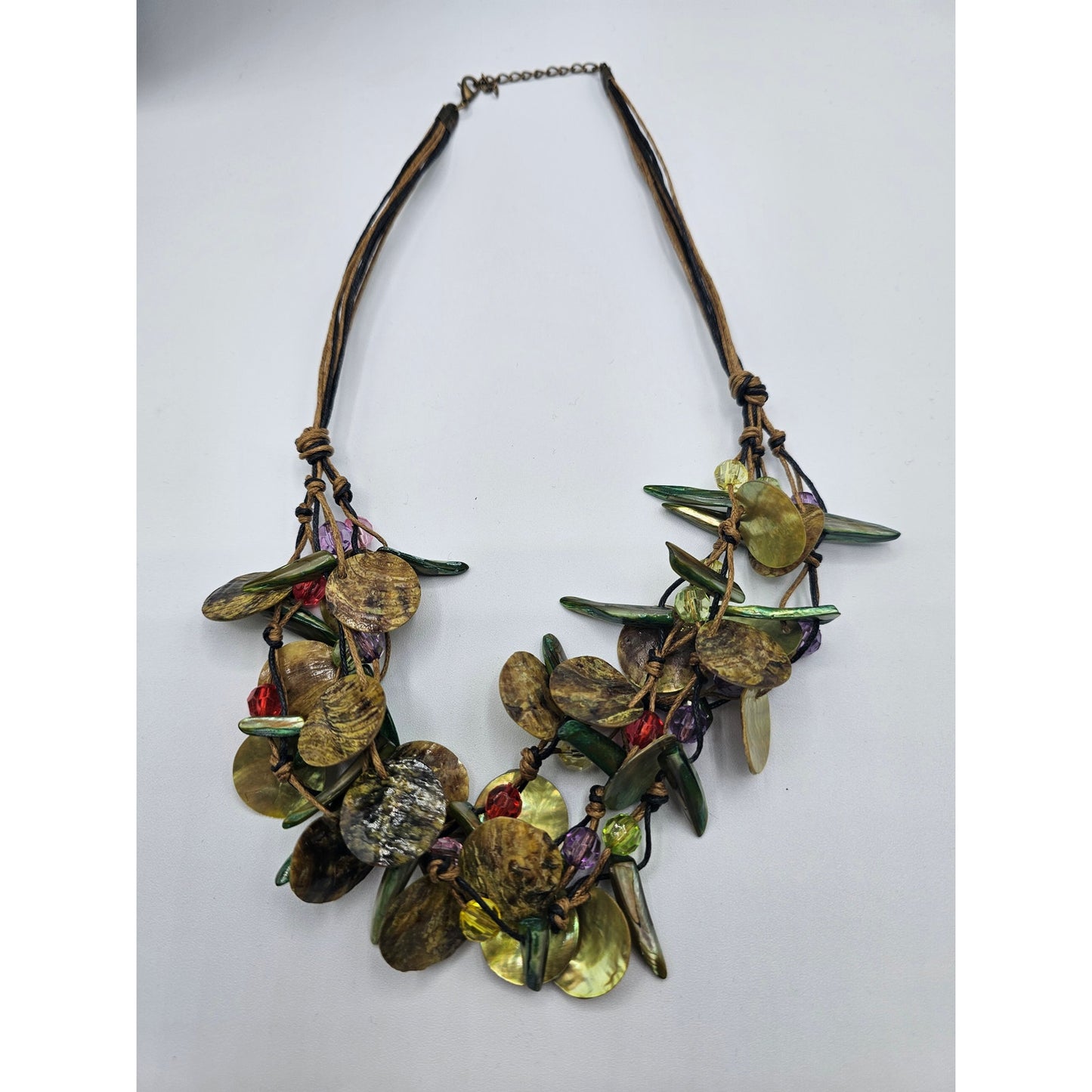 Vintage 1960s Multi Strand Rope Style Necklace Mixed Media Avocado Green