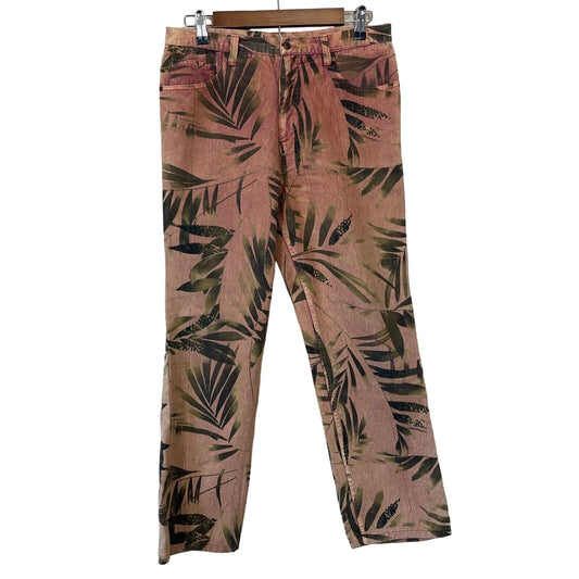 Chicos Womens Sz XL Beige and Green Palm Leaf Jeans Straight Leg