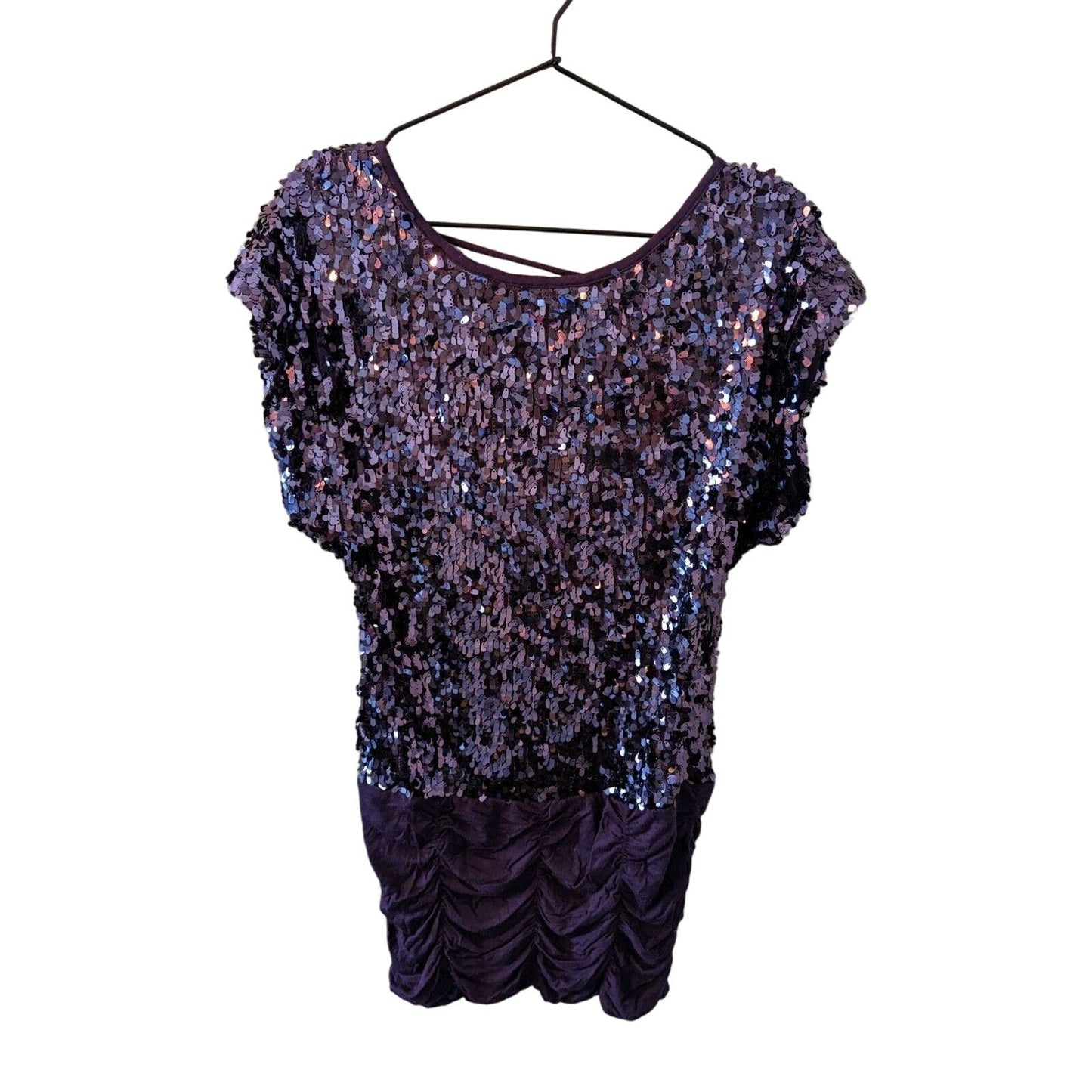 Vintage Forever 21 Womens Sz L Drop Waist Mini Dress Purple Full Sequin
