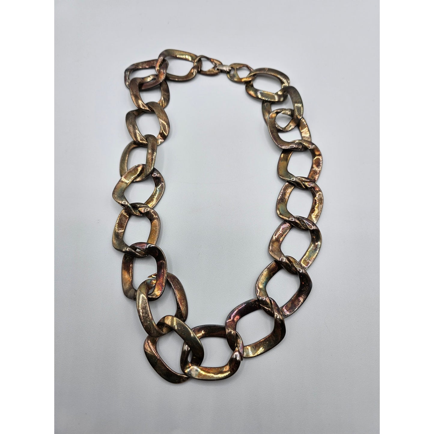 Chicos Womens Large Chain Necklace Gold Silver Tarnished Chunky Statement Piece
