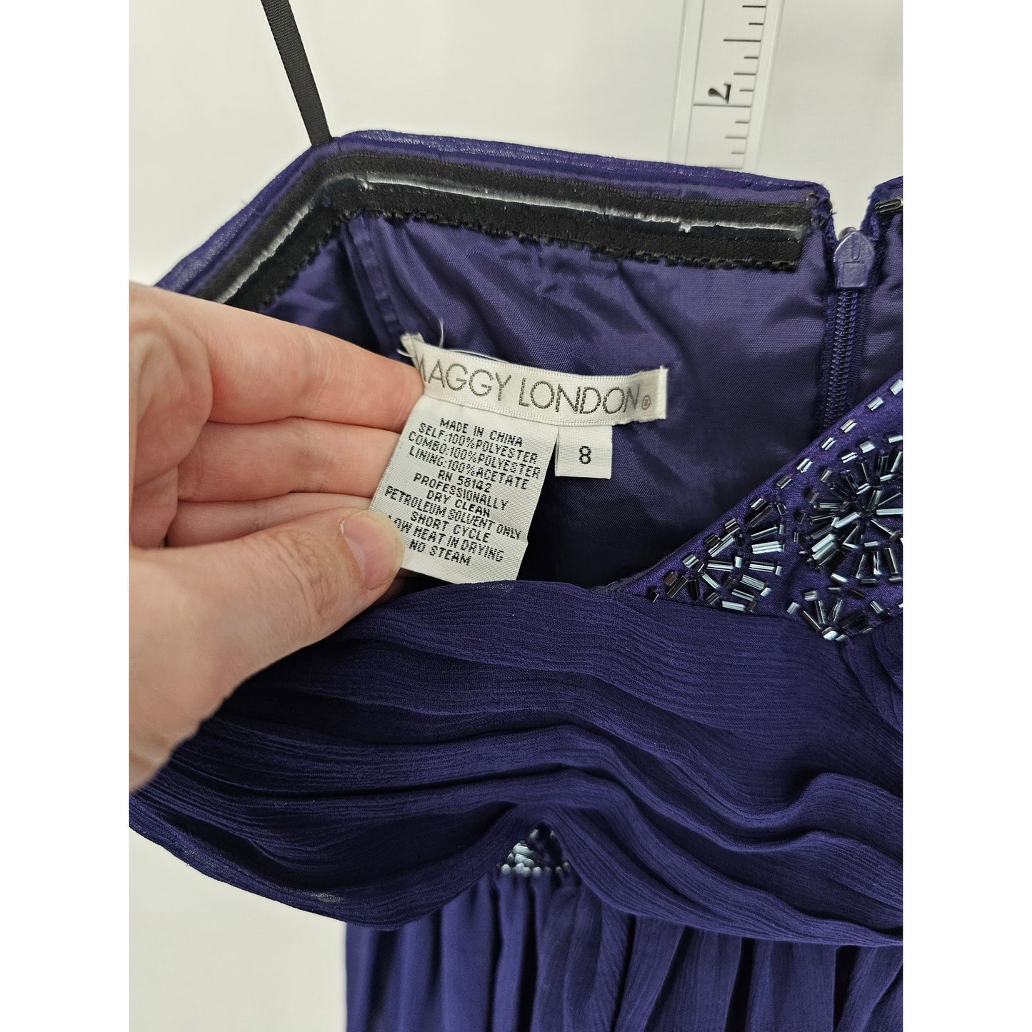 Maggy London Womens Sz 8 Strapless Formal Dress Chiffon Purple Beaded Top