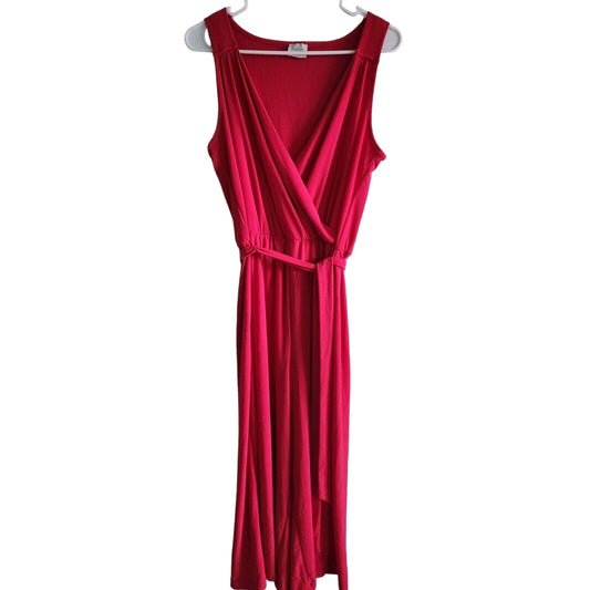 Cupio Womens Sz M Sleeveless Midi Wrap Dress Belted Red
