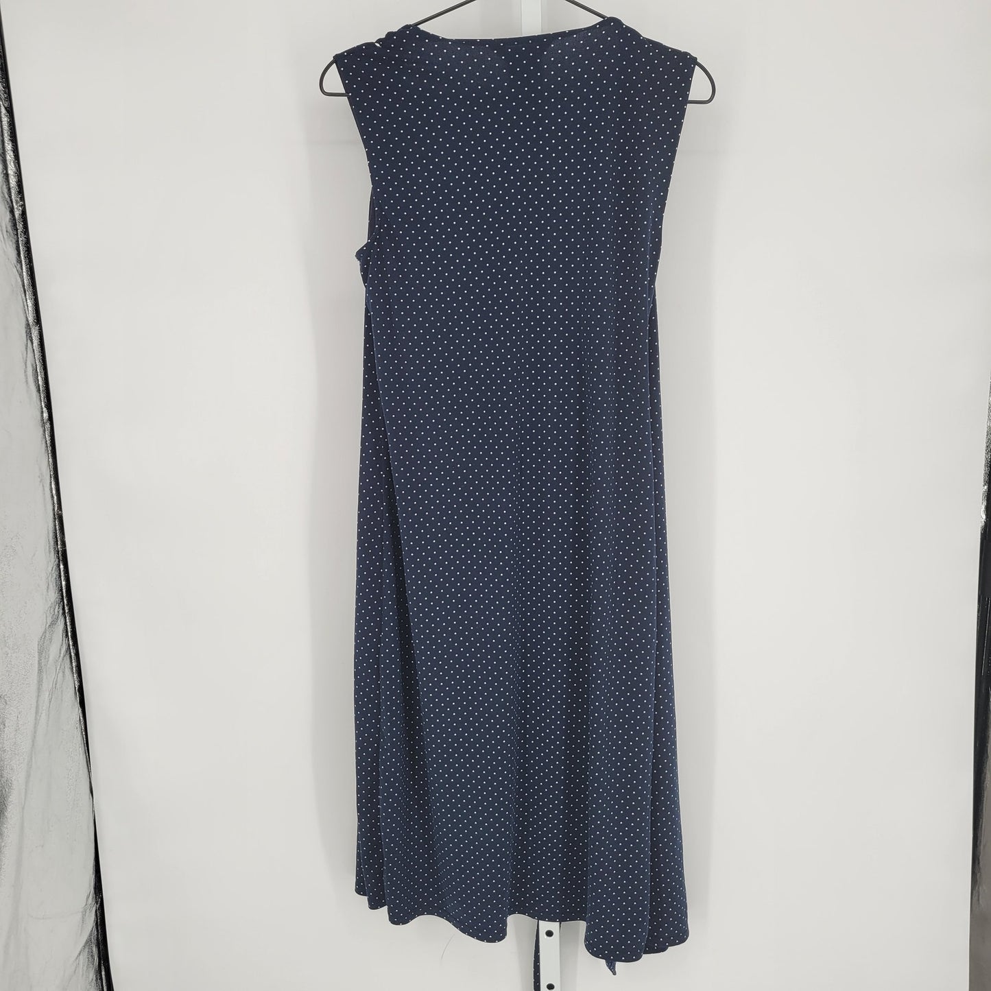 George Womens Sz M Knee Length Classic Wrap Dress Navy White Polka Dot