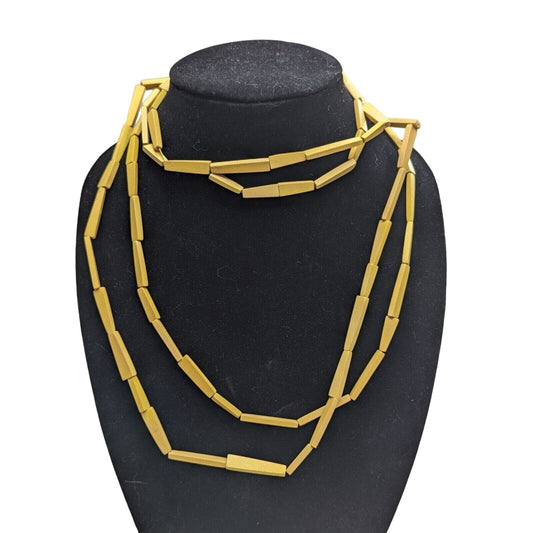 Vintage 1960s Mod Bright Yellow Wooden Rectangular Beaded Necklace