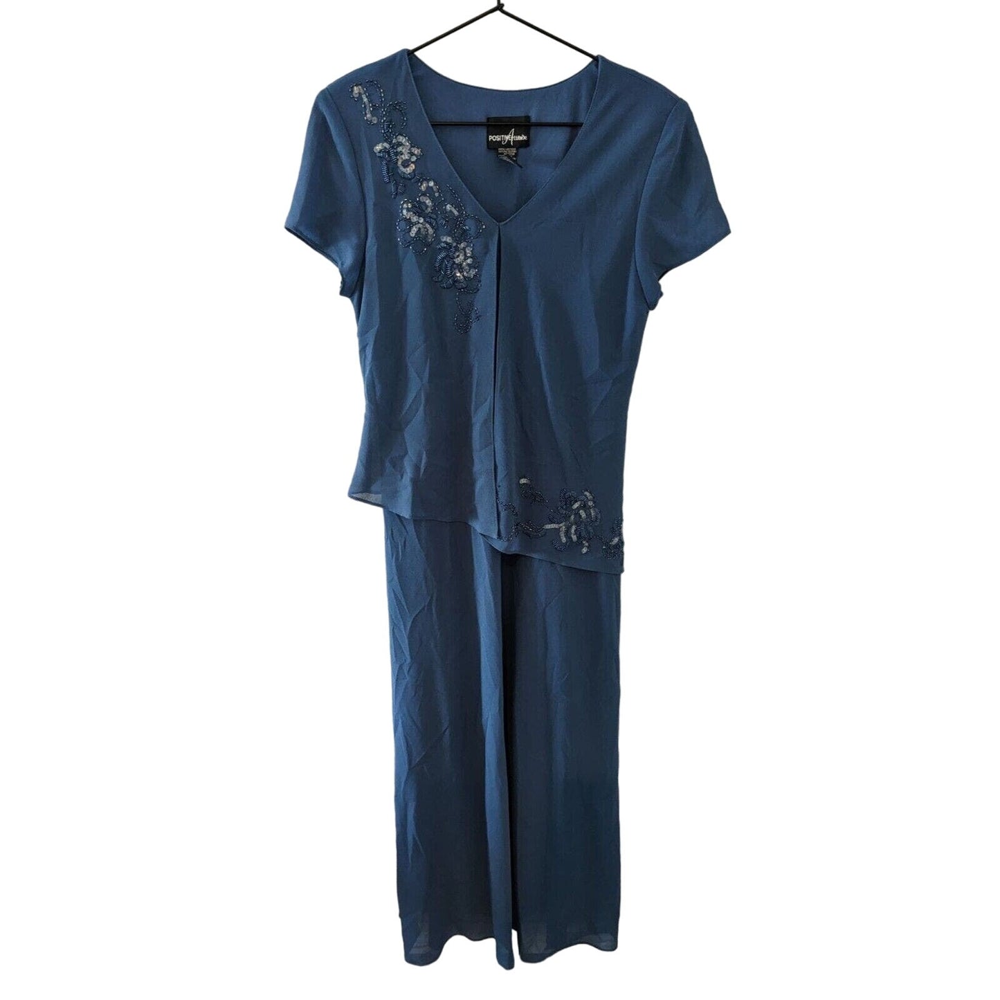 Vintage 1990s Positive Attitude Womens Sz 10 Maxi Dress Beaded Sequin Blue