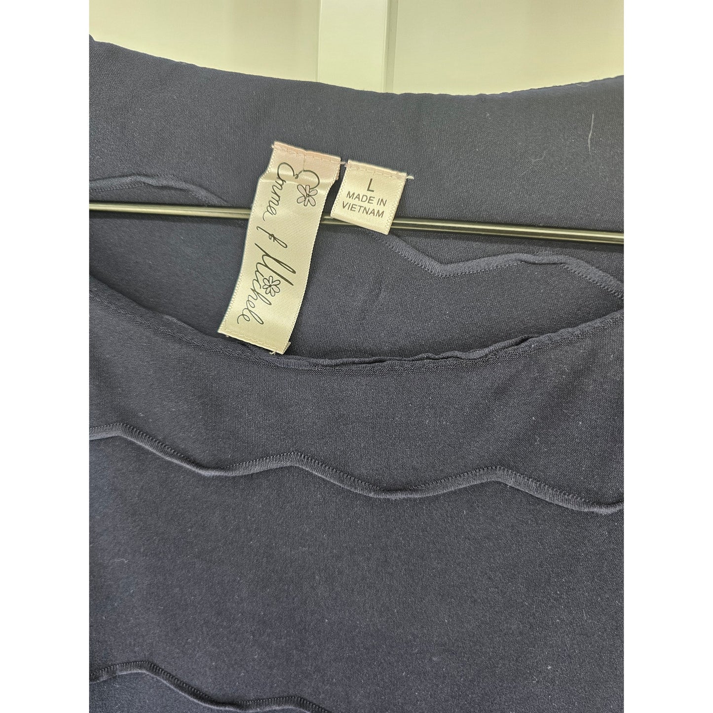 Emma & Michele Womens Sz L 3/4 Sleeve Kne Length Dress Navy Blue Textured