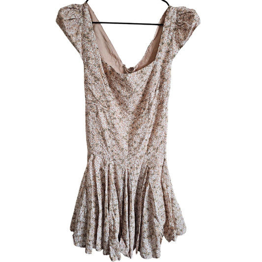 Fate Womens Sz M a Line Skater Dress Beige Floral Keyhole Back Renaissance