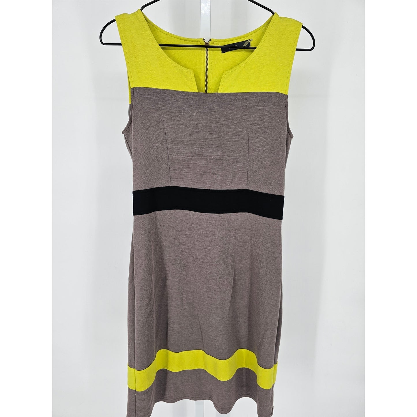THML Womens Sz M Knee Length Mod Color Block Dress Lime Green Gray Sleeveless