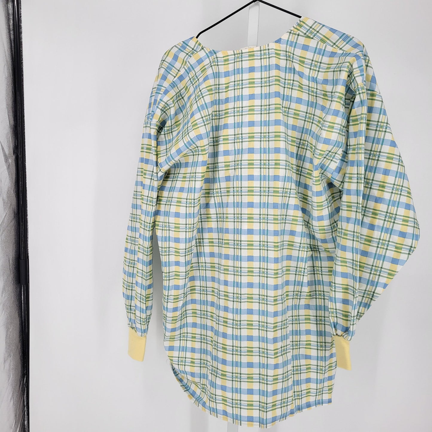 Vintage 1980s Tafford Womens Sz L Long Sleeve Sleep Shirt Blue Yellow Plaid