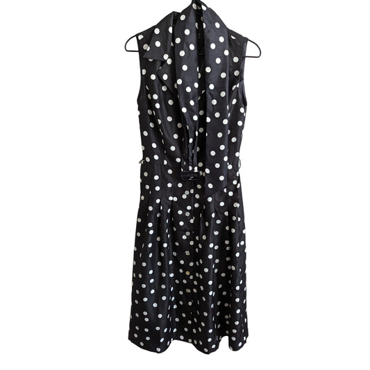 Vintage Jessica Howard Womens Sz 8 Belted Midi Dress Pinup Style Black Polka Dot