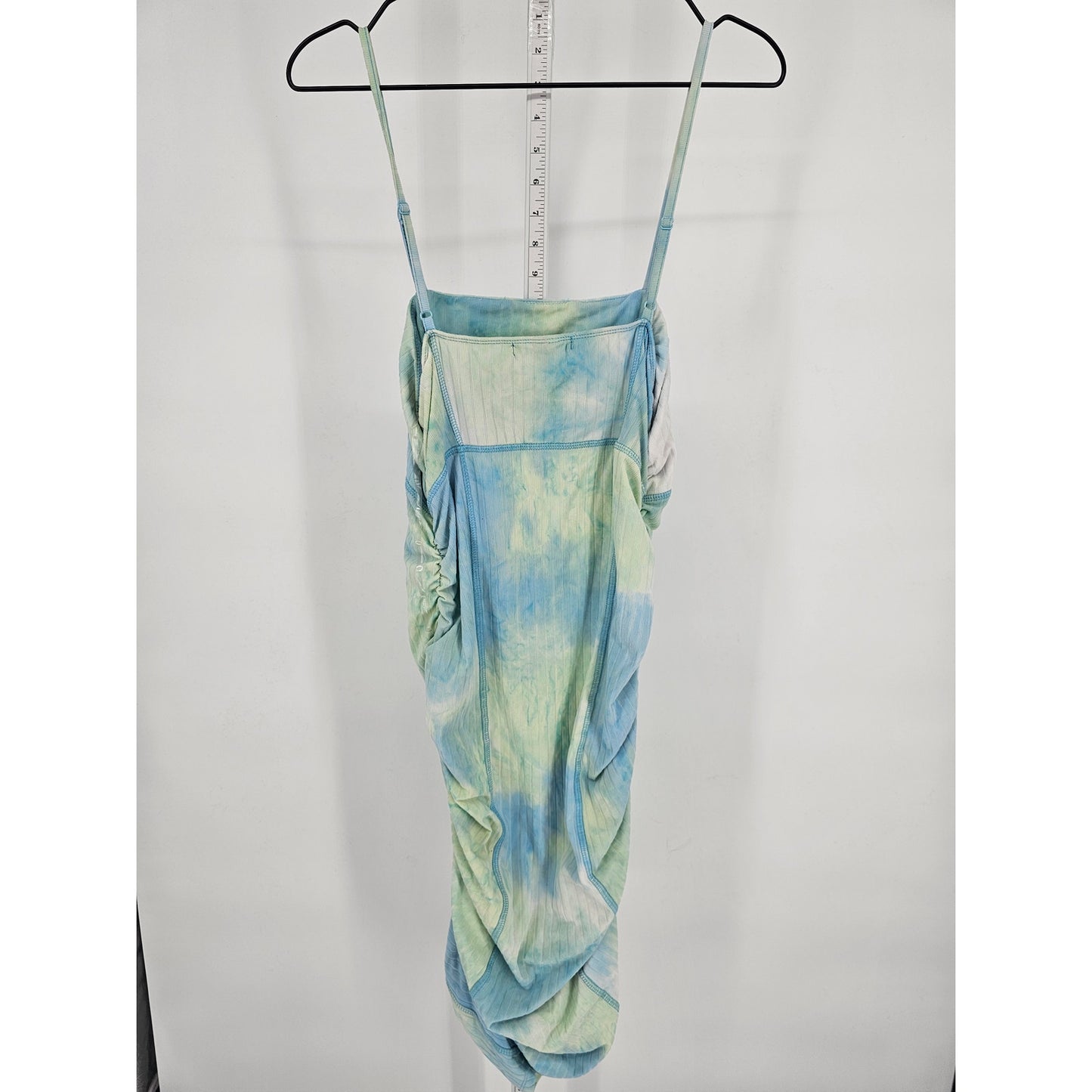 Derek Heart Womens Sz L Spaghetti Strap Fitted Midi Dress Blue Green Tie Dye