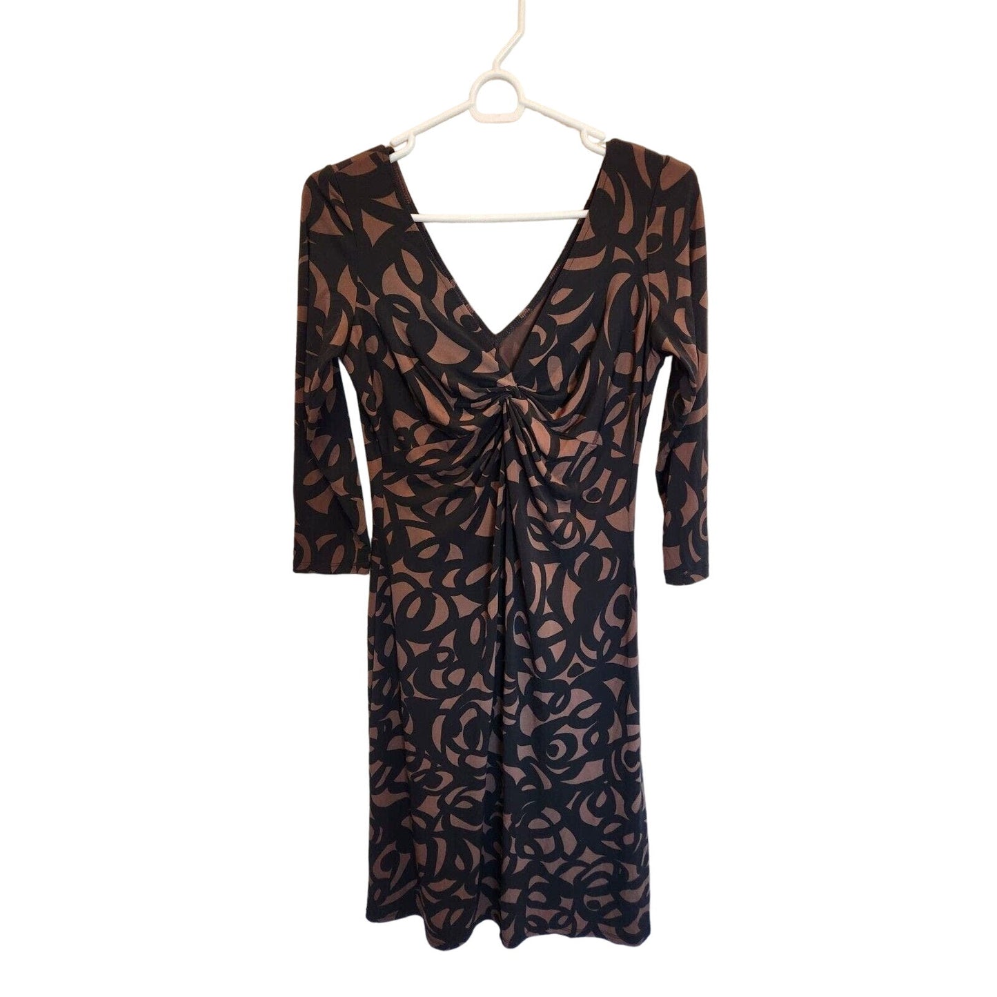 Vintage London Times Womens Sz 10 Long Sleeve Midi Dress Brown Black