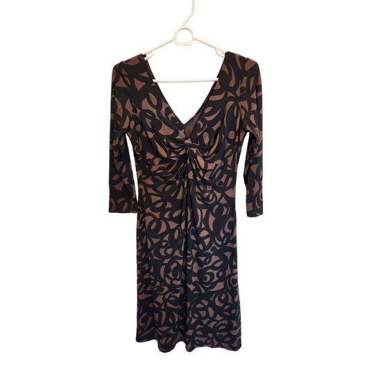 Vintage London Times Womens Sz 10 Long Sleeve Midi Dress Brown Black