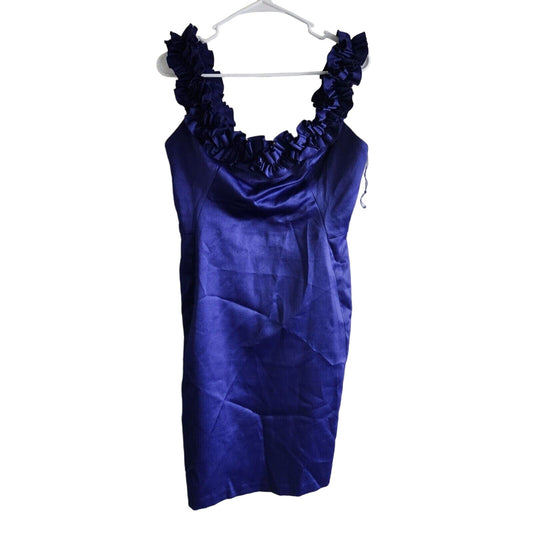London Times Womens Sz 10 Satin Knee Length Formal Dress Blue Ruffled