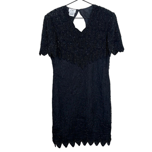 Vintage JMC Womens Sz L 100% Silk Fully Beaded Dress Black Formal