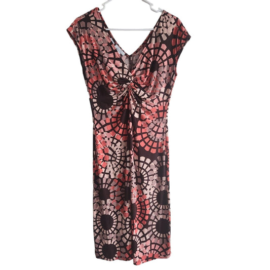 Vintage Lady Hathaway Womens Sz 8 Midi Dress Brown and Peach Abstract