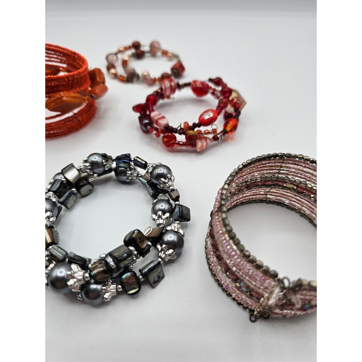Set of 6 Seed Bead Adjustable Multi Strand Bracelets Colorful