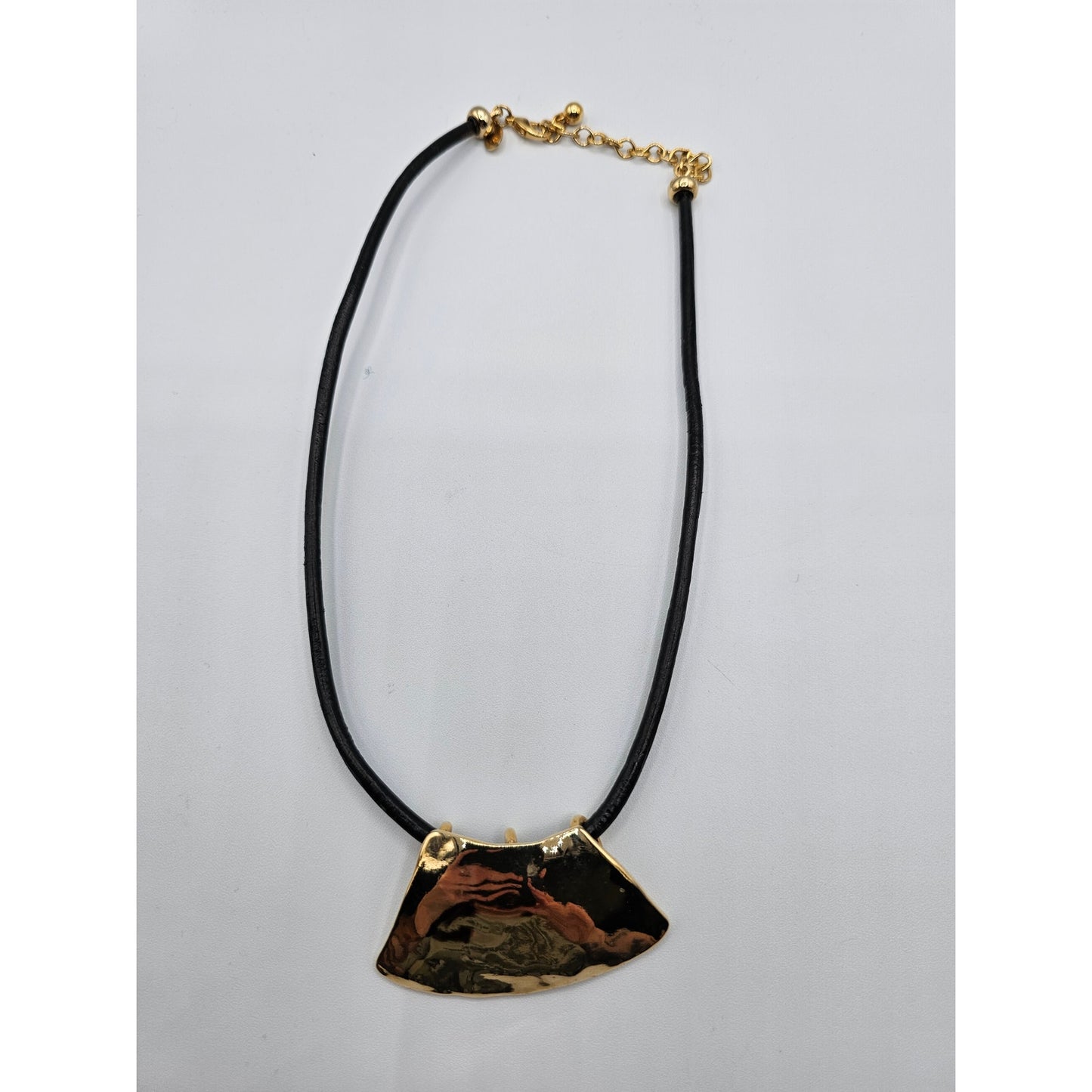 Chicos Womens Rolled Leather Pendant Necklace Gold Tone Statement Charm
