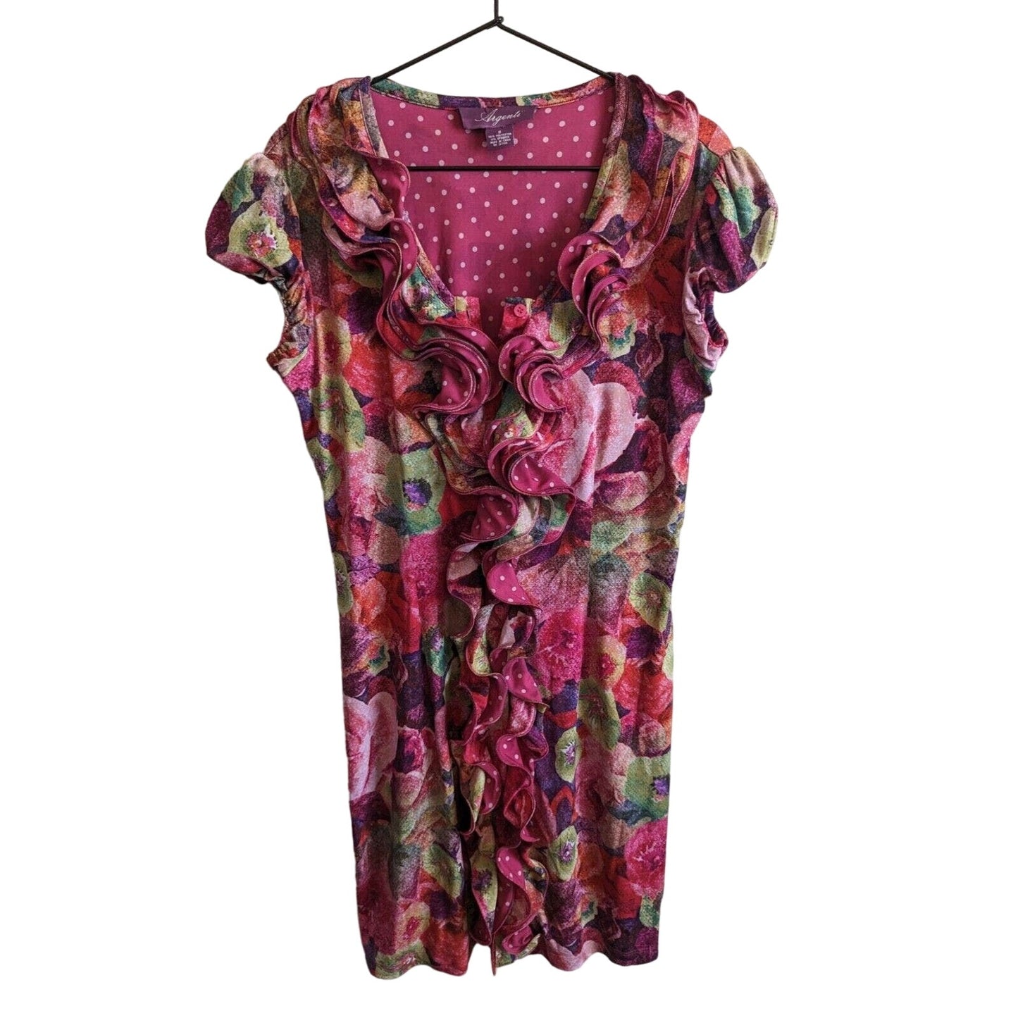 Argenti Womens Sz 8 Knee Length Floral Dress Ruffled Front