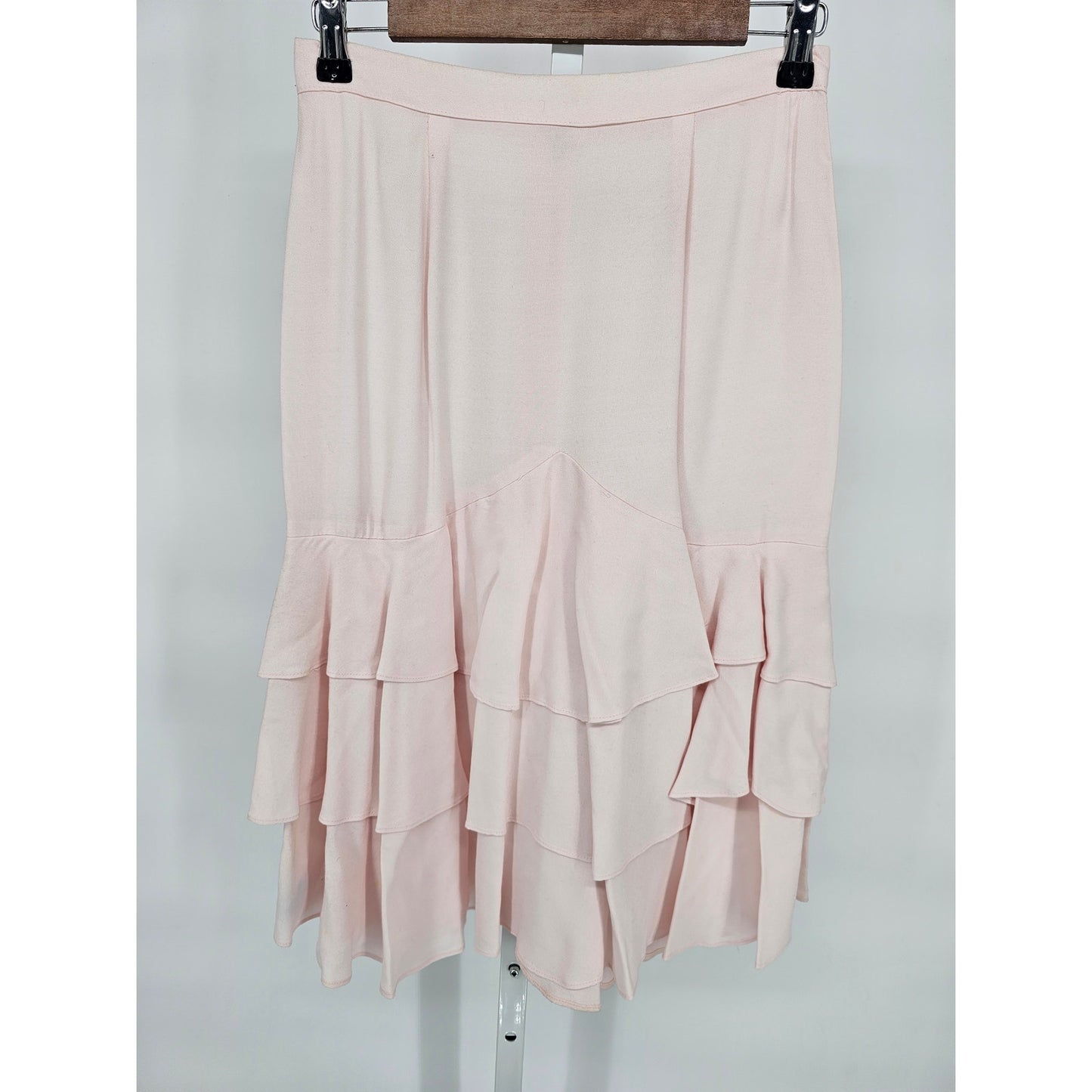 Vintage 1970s Womens Sz 6 Midi Light Pink Ruffled Formal Skirt